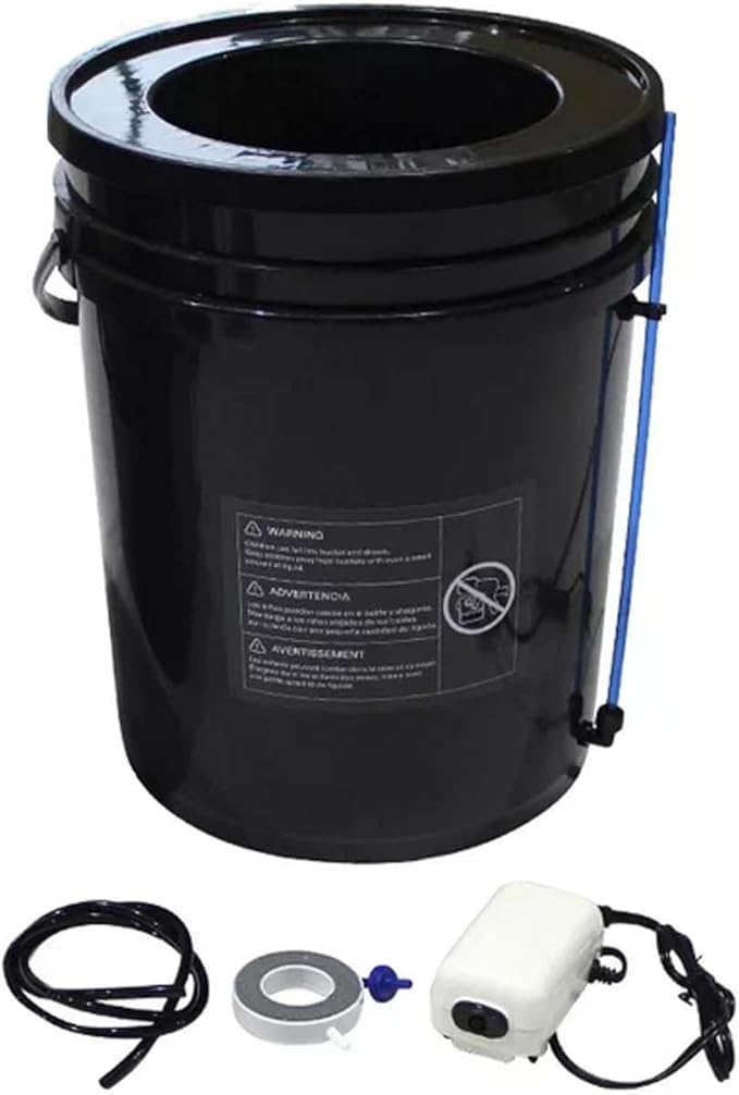 GROZY Hydroponics Growing System 5 Gallon DWC hydroponic System kit 20L One Bucket DWC Kit with 20cm Net Pot 120V Air Pump Air Stone &amp Water Level Indicator Indoor Garden