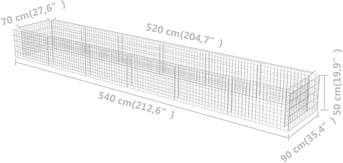 Gabion Planter Raised Bed Outdoor Garden Galvanized Steel Wire Mesh Grid Stone Wall Flower Raised Bed for Vegetables Flowers Plants 212.6x35.4x 19.7