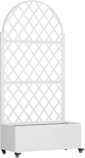 Trellis Planter Box with Wheels 35.4 Long Metal Raised Garden Bed with Drainage Holes Privacy Screen for Climbing Plants Vegetables Flowers Outdoor Patio Balcony Garden Kit (White)