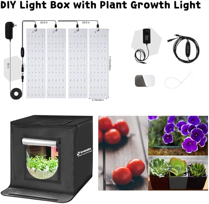 Portable Plant Grow Light Box | 4 Panels - 540 LEDs (6000K/3000K/660nm) - Black Polyester Fabric Light Reflection &amp Shading Design for Indoor Plant Growth 16x16x16in