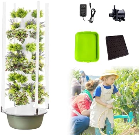 Hydroponics Growing System Tower - Vertical Hydroponic Garden with 5 Layers Foldable LED Grow Light Auto Water Circulation for Herbs Fruits and Vegetables.