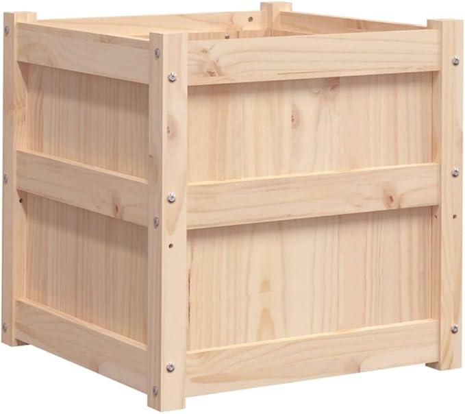 Natural Pine Solid Wood Garden Planter Set of 2 Square Large Outdoor Planters Brown for Garden Balcony Patio with Rustic Charm and Customizable Inlays