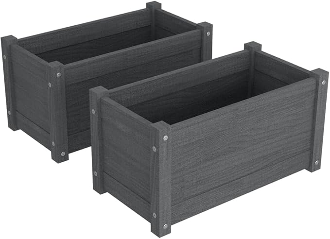 Garden Planter Set of 2 Grey Solid Pinewood Medium 23.6 Length Durable Outdoor Raised Garden Bed for Flowers Herbs