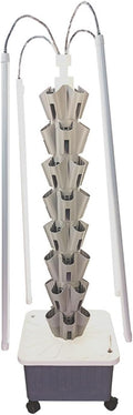 Hydroponics Growing Set with LED Grow Light Hydroponics Growing System Column-Type Water Mist Cultivation Fan-Shaped Water Distribution Design for Fruits(Gray)