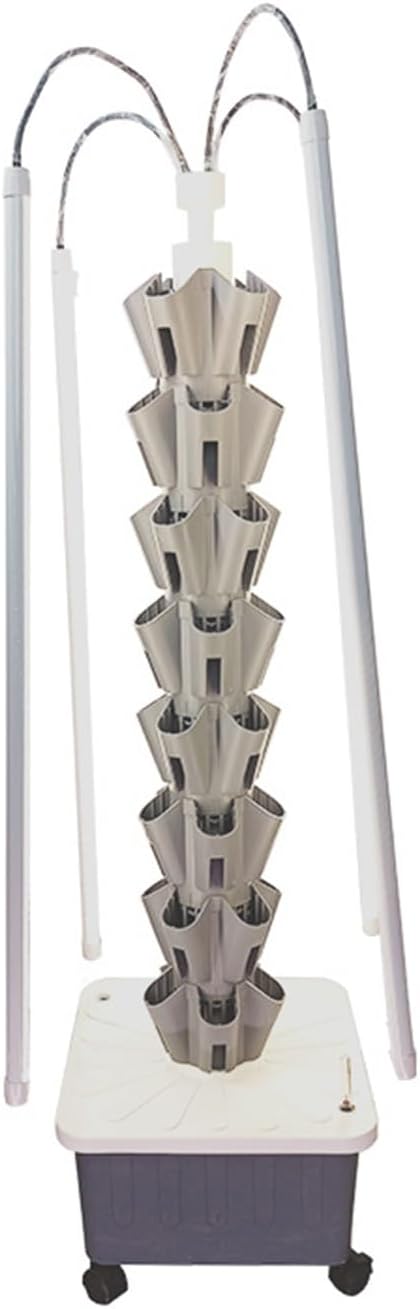 Hydroponics Growing Set with LED Grow Light Hydroponics Growing System Column-Type Water Mist Cultivation Fan-Shaped Water Distribution Design for Fruits(Gray)