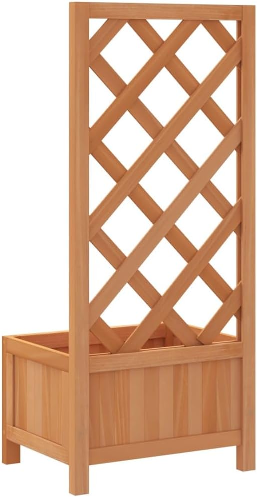Brown Solid Fir Wood Planter with Trellis 15.7 x 11.8 x 35.4 in Raised Garden Bed for Outdoor Plants Patio Deck