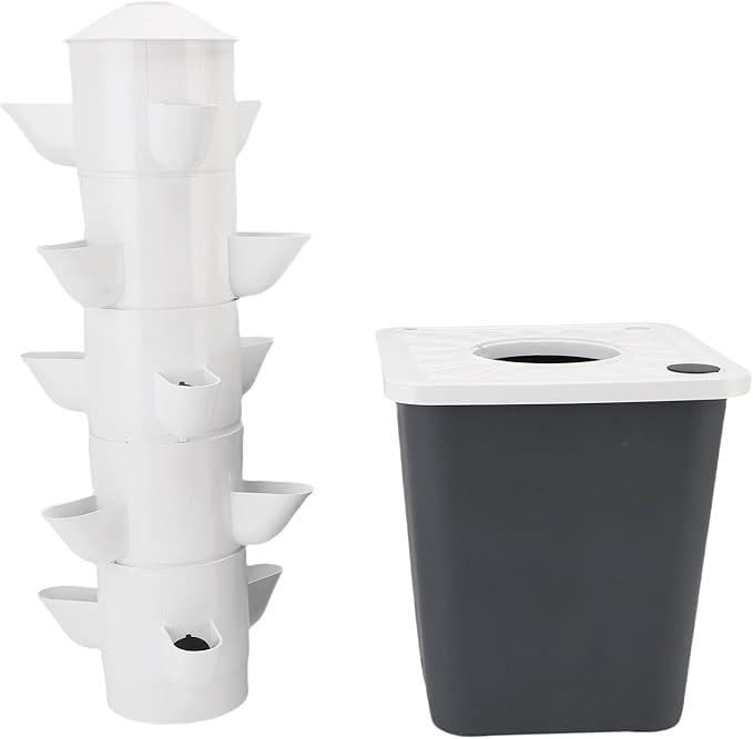 Vertical Hydroponic Tower 15 Holes 10L Saving Vegetables at Home for Students Kids Plant Growers for Balconies (US Plug)