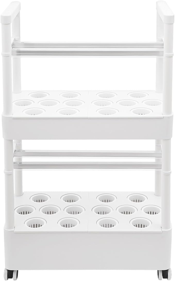 DYRABREST 2-Tier Hydroponic Growing System with LED Grow Lights 28-Hole Indoor Herb Garden Kit with Water Pump Auto Circulation Wheels for Home Kitchen Office (White)