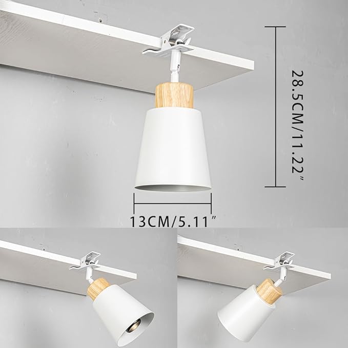 Clip Mount Adjusted Angle 5.9Ft Plug in Timing Cord Plant Light Full Spectrum 4500K 10W Modern Wood Base White Metal Clamp Light for Indoor Plants Flowers