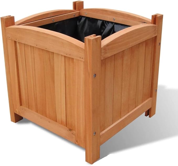 Set of 2 Raised Bed Natural Pine Planters 11.8x11.8 in Square Wood Box for Outdoor Balcony Garden Patio Herb or Flower Display