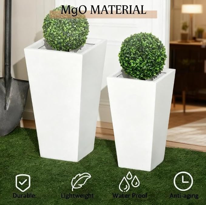 Flower Pots2 Pack Outdoor Planter Setwith Drainage Holes Stackable Plant Potfor Outdoor and Indoor