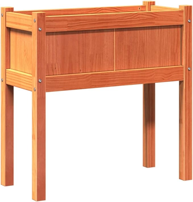 Wax Brown Solid Wood Pine Planter Box with Legs for Outdoor Gardening Flower Plant and Vegetable Growing - 2 pcs