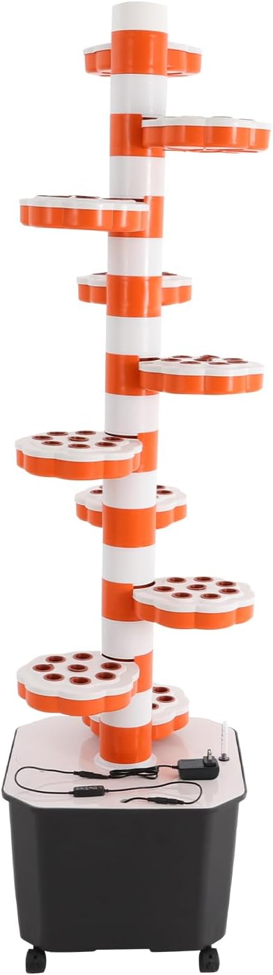 10 Tier 80 Hole Hydroponic Grow Tower with Water Pump &amp Timer Indoor Vertical Garden System with 5 Wheels for Lettuce Herbs Strawberries Home Hydroponics Planting Kit with 12 Gal Tank