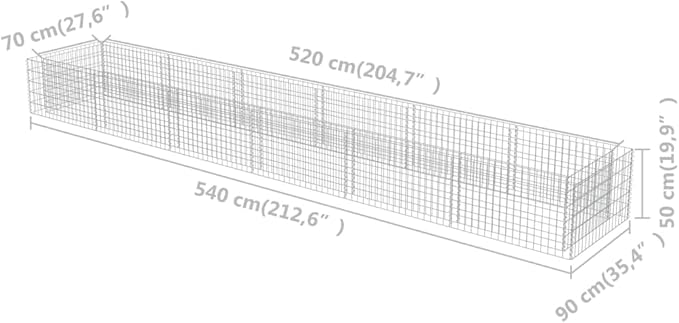 Gabion Raised Bed Galvanized Steel Gabion Planter Raised Bed Wire Fencing Patio Flower Plant Basket Rock Stone Fill Mesh Fence 212.6x35.4x19.7-336