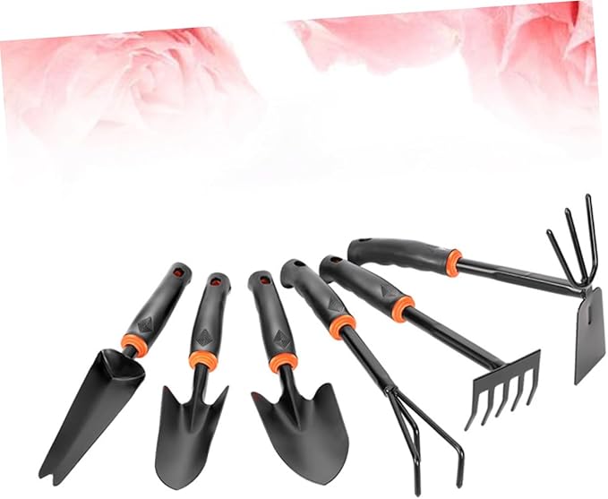 POPETPOP 6pcs Garden Tools Shovel Rake Hoe Hoeing Rake Iron Tool Skid Handle for Home Balcony