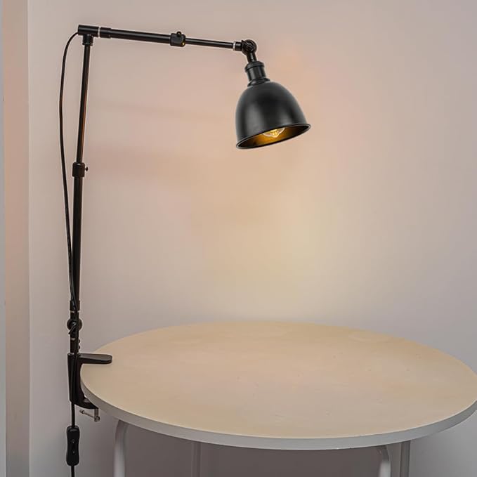 15Ft Timer Switch Cord Clip Mount Plant Growing Stand Socket Light Adjustable Length Black Metal Shade Retro Design for Indoor Shelf Desk Plants (No Bulb)