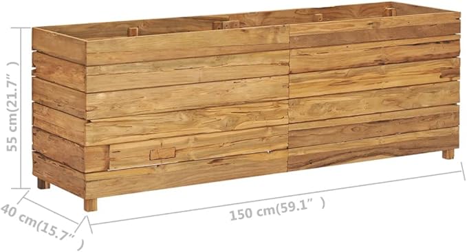 Raised Bed Recycled Teak Raised Planter with Wooden Legs and Steel Rack Bottom for Flowers Vegetables Weather Resistant Outdoor Planting Box Container 59.1x15.7x21.7