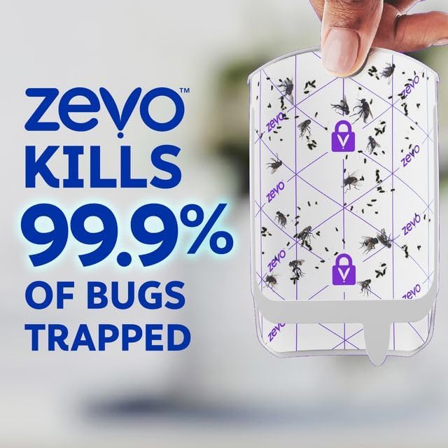 Zevo 2 Flying Insect Traps &amp 2 Refill Cartridges - Plug in Fly Trap &amp Indoor Bug Catcher for Gnats House &amp Fruit Flies - Blue &amp UV Light Technology Mess-Free Alternative to Bug Zappe