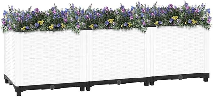 White Polypropylene Raised Garden Bed 47.2x15.7x15.0 in Durable Outdoor Planter Box with Rattan Texture for Vegetables Herbs