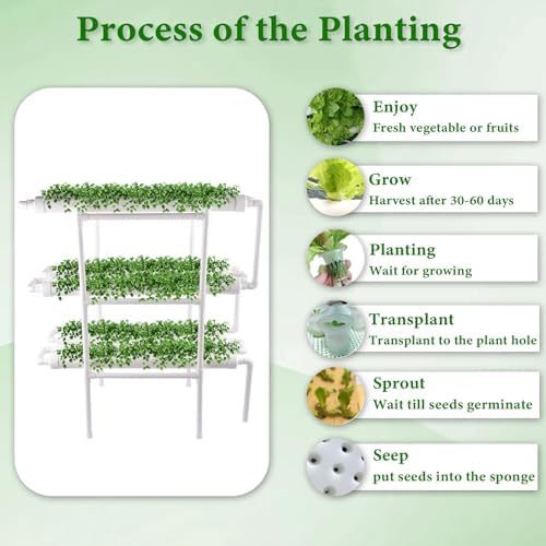 Hydroponic Grow Kit - Wall-Mounted System with 36 Plant Sites Food-Grade PVC-U Pipes Water Pump Timer Nest Basket &amp Sponge for Leafy Vegetables