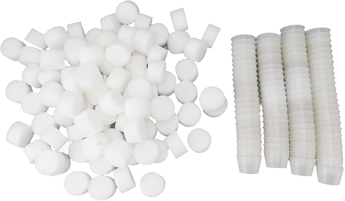 Greensen 100 Hydroponic Net Cups Set Reusable Plastic Hydroponic Plant Basket with Growing Sponges for Vegetable Seedlings Effectively Promote Plant Roots (White)