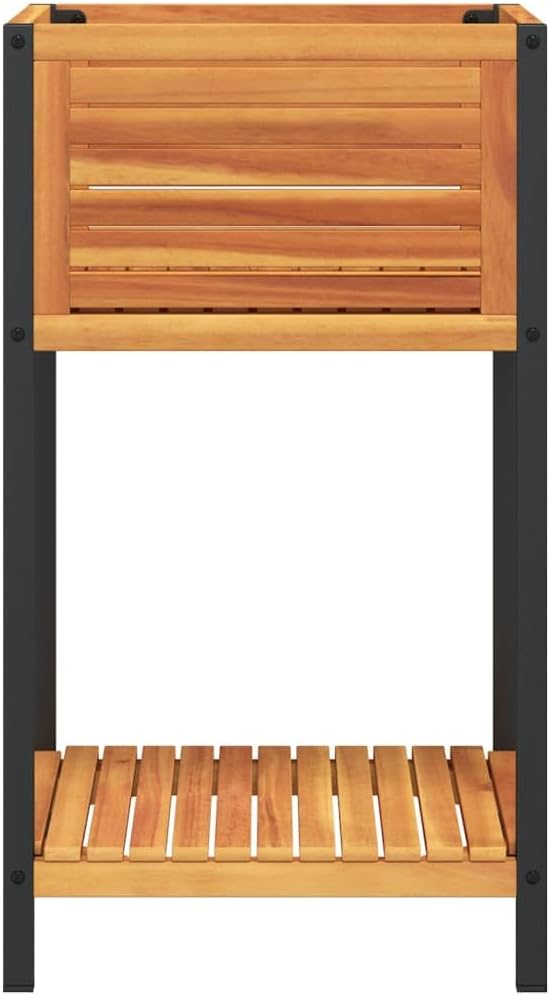 Garden Planter Brown Solid Acacia Wood Powder-Coated Steel 17.7x17.7x31.5 Inch Raised Garden Bed for Outdoor Plants