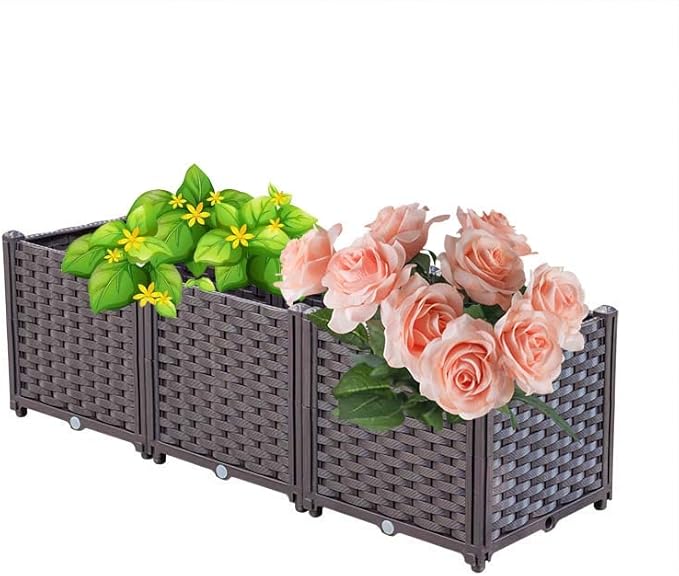 YSUEFIJO Planter Box Outdoor Raised Raised Garden Bed for Vegetables Garden Bed Kit Plastic with Drainage Holes for Flowers Herbs Fruits