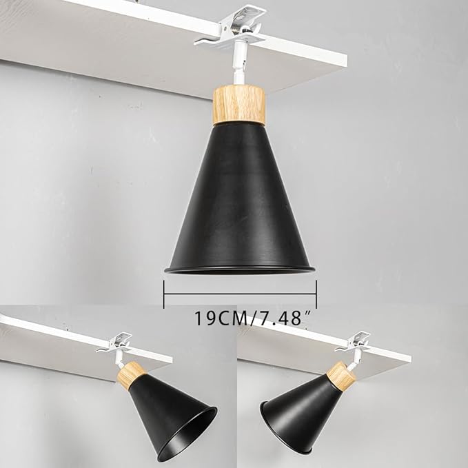Clip Mount 5.9Ft Plug in Timing Cord Plant Light Full Spectrum 4500K 10W Simple Wood Base Black Metal Adjusted Angle Clamp Light for Indoor Plants Flowers