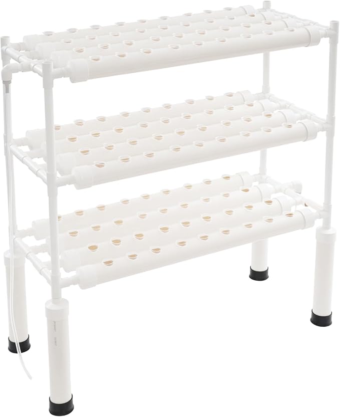Hydroponics Growing System Kit 108 Hole Hydroponic Growing Kits 3 Layers Food-Grade PVC-U Pipes Hydroponic Grow Kit Gardening System Cycle Watering Duration Large-Holed Planting Baskets