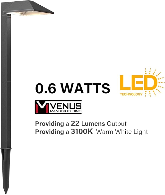 VENUS MANUFACTURING 12PK Outdoor Low Voltage Landscape Lights Kits with 8 Pack Black 0.6 Watt 22 Lumen LED 12V Path Light &amp 4 Pack 5 Watt 400 Lumen Spotlights and for Pathway Sidewalk Light