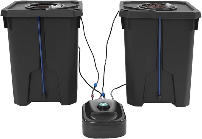 DWC Hydroponics Growing System Kit 7.13Gal x 2 Buckets Recirculating Deep Water Culture Hydroponic Bucket System with 8W Air Pump and Air Stones for Garden Greenhouse Balcony Indoor