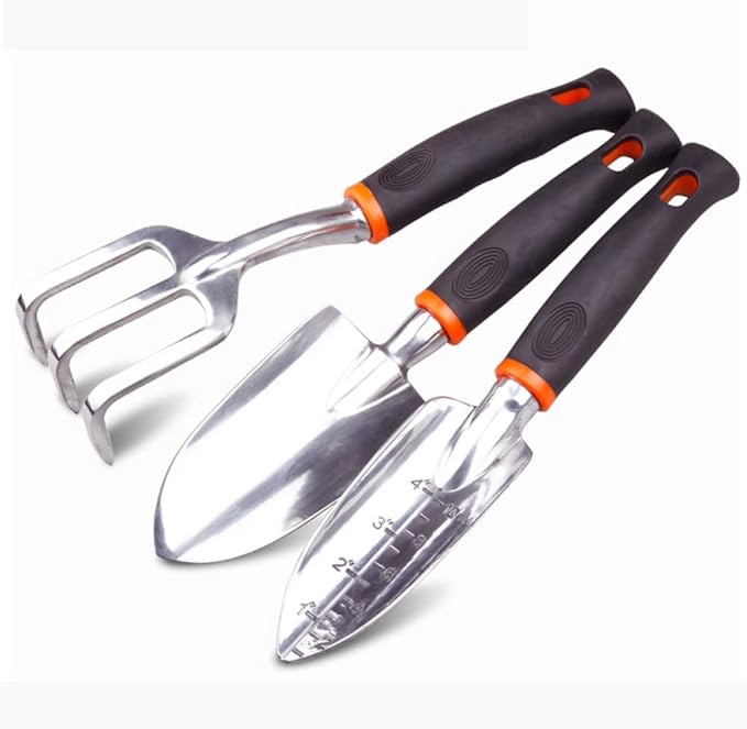 TopHomer 3 Sizes Optional Aluminum Garden Tool Kit Heavy Duty Hand Garden Tools for Women and Men Outdoor Gardening(3X Garden Tools)