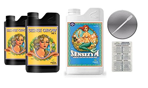 Advanced Nutrients Sensi Grow A and B 4 Liter with Sensizym 4 Liter Bundle and Conversion Chart and 3mL Pipette