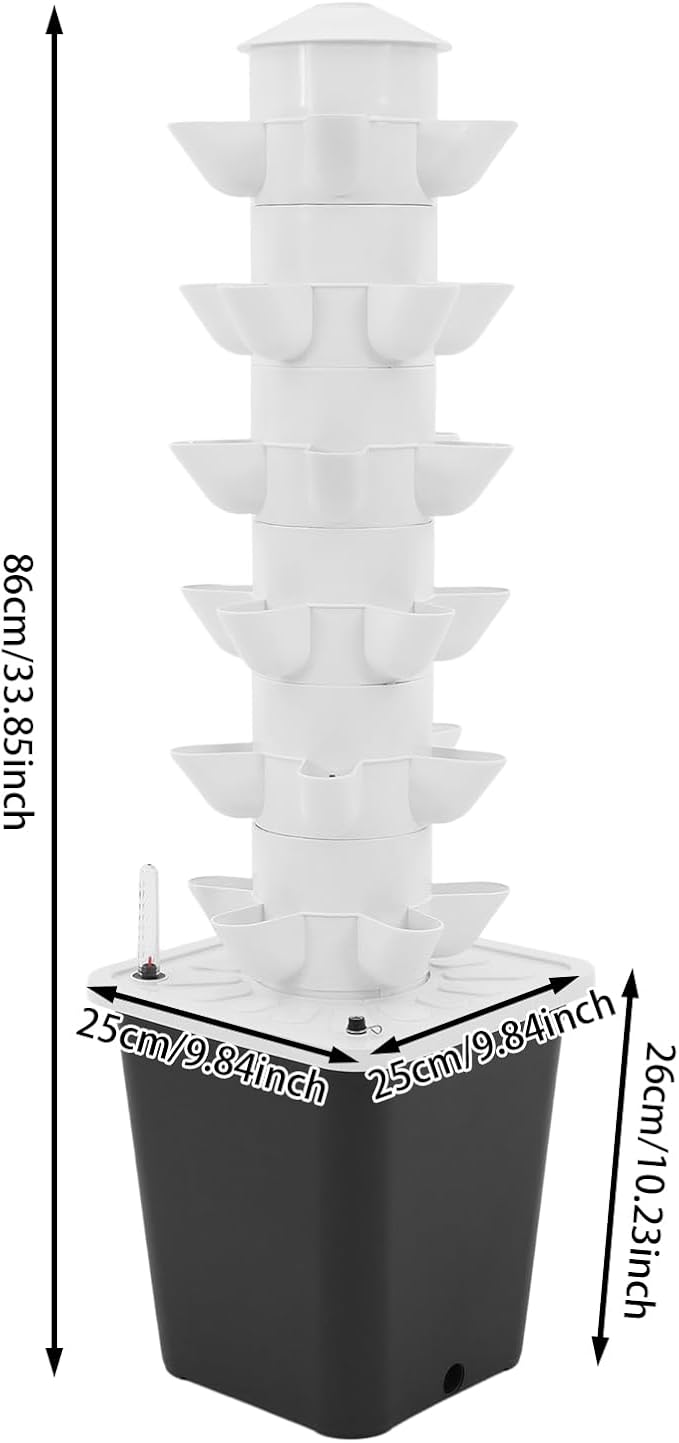 6-Tier Hydroponic Growing Tower 30 Plants Vertical Garden Kit with Water Pump &amp 2.64 Gal Water Tank Hydroponic Tower Growing System for Vegetables Strawberries Herbs Lettuce