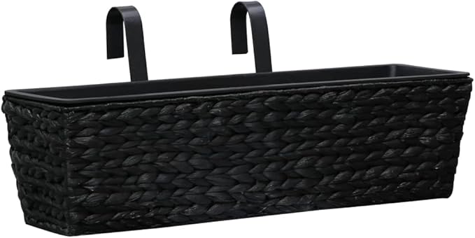 Black Water Hyacinth Rectangular Planter Set 2 Pack Indoor Modern Decorative Plant Pots with Steel Frame 23.6 Inch for Living Room Balcony