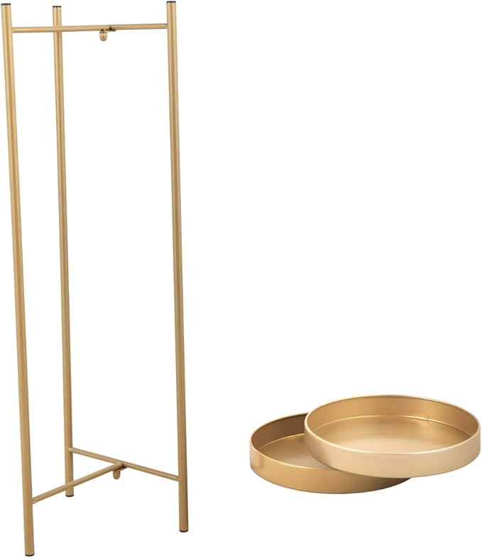 Folding Metal 2 Tier Plant Stand Potted Plant Holder Shelf with 2 Round Trays Indoor Outdoor Versatile Golden