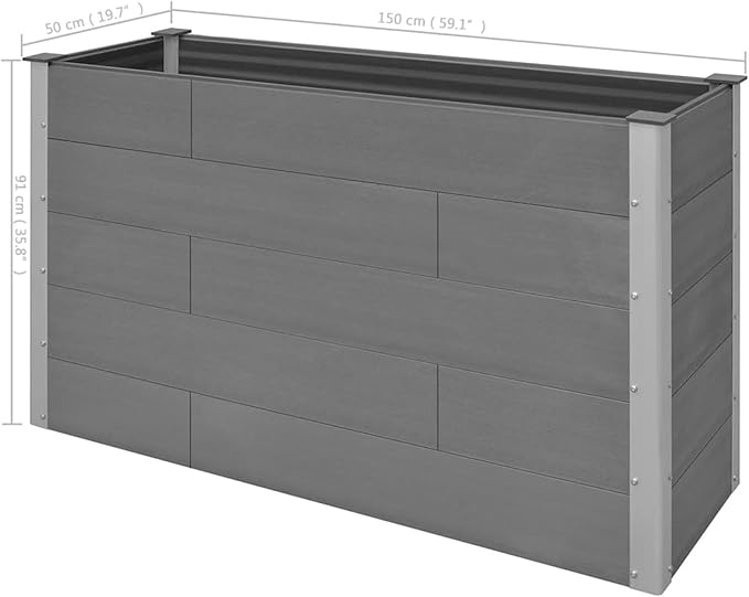 Garden Raised Bed Planter Raised Beds Raised Planter Box Planters for Outdoor Plants Garden Beds WPC 59.1x19.7x35.8 Gray