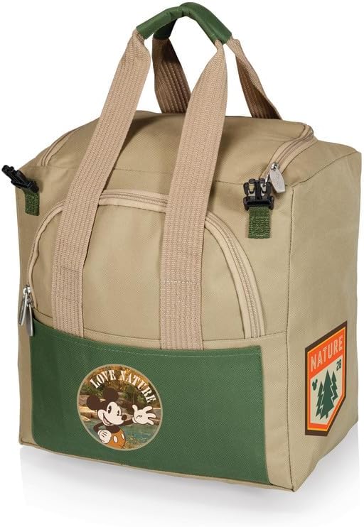 PICNIC TIME Disney Mickey Mouse Gardener Folding Seat with Tools Folding Garden Stool with Detachable Tote and Hand Tool Set Organizer Portable Gardening Chair (Olive Green with Beige Accents)
