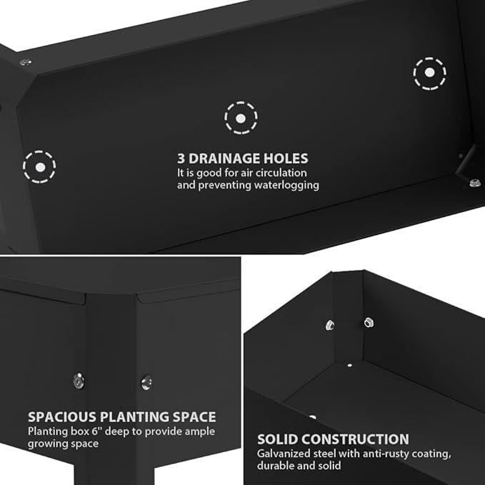 Elevated Planter Box Raised Garden Bed Galvanized Steel Planter Box with Legs for Flower Fruit Herb Vegetable Growing (Black)