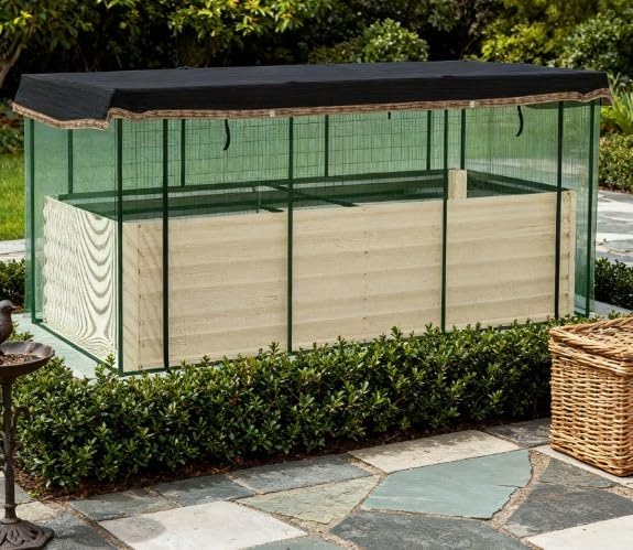 Raised Garden Bed for Flowers Veggies and HerbsGalvanized Steel Planter Box with Crop Cage and Shade Cloth KF705