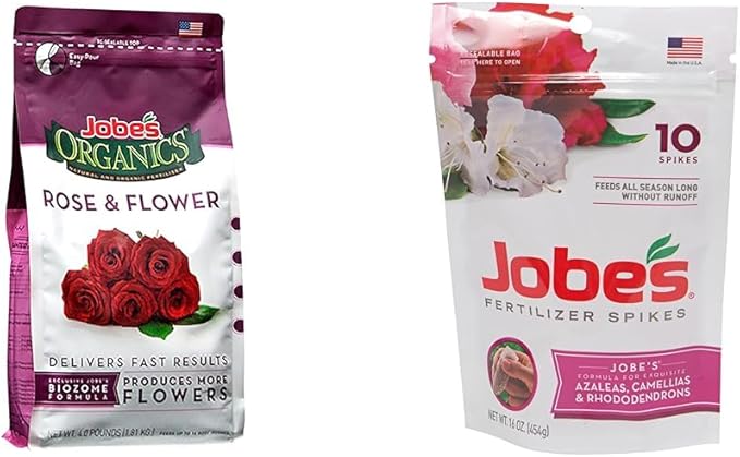 Jobe's Granular Plant Food Flower &amp Rose with Fertilizer Spikes for Azaleas Camellias &amp Rhododendrons Bundle 4lbs &amp 10 Spikes