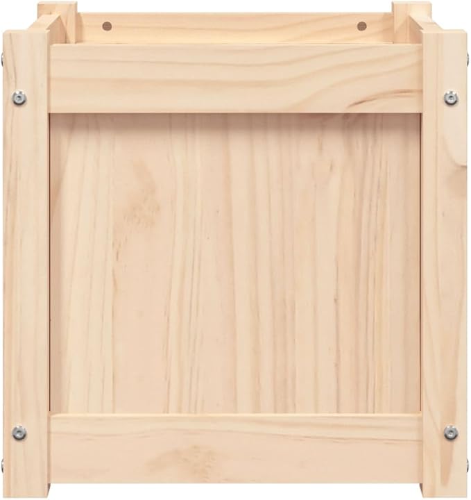 Garden Planter Set of 2 Natural Solid Pine Wood 15.7x15.7x15.7 inch Square Raised Garden Beds for Outdoor Plants Rustic Finish