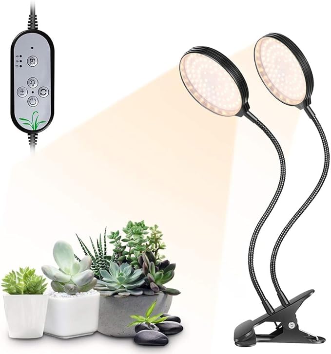Full Spectrum Clip Plant Growing Lamp LED Grow Light for Indoor Plants 5-Level Dimmable Sunlight Grow Lamp Auto On Off Timing with Auto Timer 4/8/12H