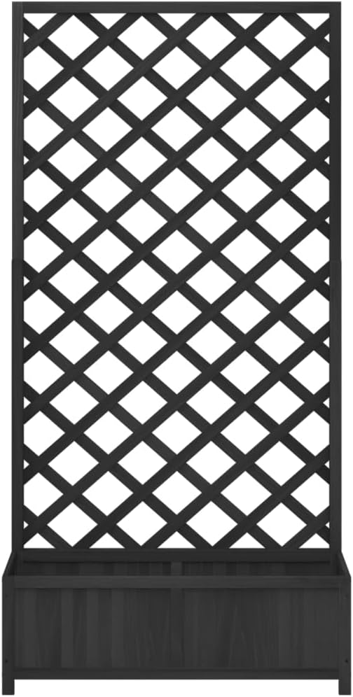Large Black Solid Fir Wood Planter Box with Trellis 35.4 Outdoor Garden Raised Bed for Climbing Plants Patio Balcony