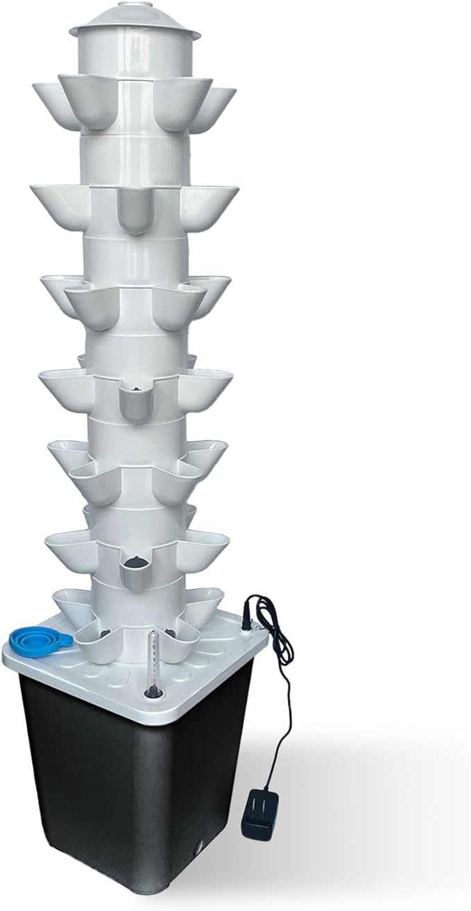 35 Pots Hydroponic Tower Hydroponics Growing System Tower Vertical Tower Planter Pump Tower with Timer Automatic Watering Irrigation Pump and Movable Water Tank for Hydroponic Lovers Grey
