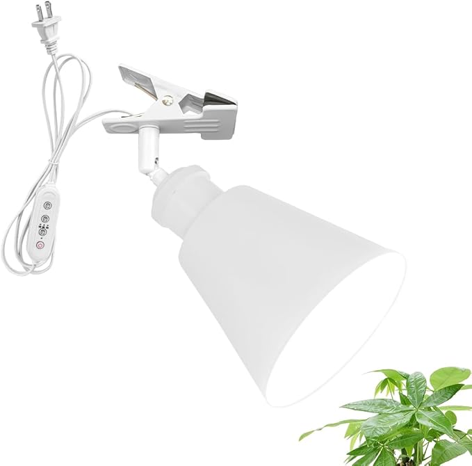 Clip Mount 5.9Ft Plug in Timing Cord Plant Light Full Spectrum White Light White Base White Metal Mini Shade Adjusted Angle Modern Clamp Light for Indoor Plants