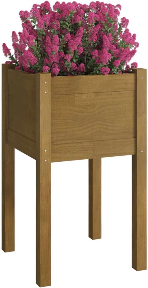 Honey Brown Garden Planter 15.7x15.7x27.6 Solid Pinewood Raised Garden Bed Durable Planter Box for Outdoor Plants Gardening
