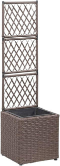 vidaXL Poly Rattan Planter with Removable Pot and Built-in Trellis Brown Square-Shaped Outdoor Planter for Climbing Plants