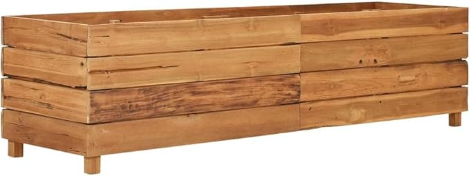vidaXL Stylish and Durable Solid Teak Wood Raised Bed with Steel Rack for Indoor or Outdoor - Ideal for Flowers or Plants