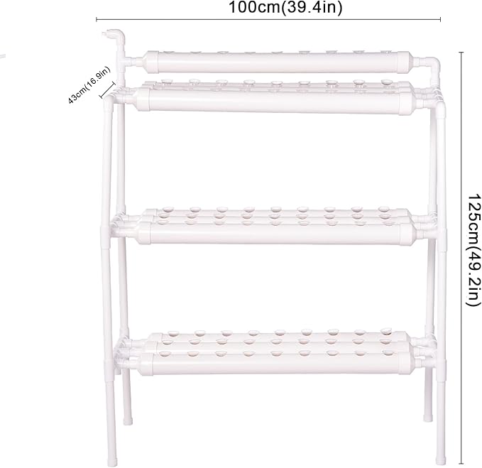 Indoor Plant Growing System | 3 Layers 10 Tubes 90 Holes Hydroponic Rack Indoor Grow System - PVC Pipes Grow Kit with Water Pump Timer Gardening System with Water Pump